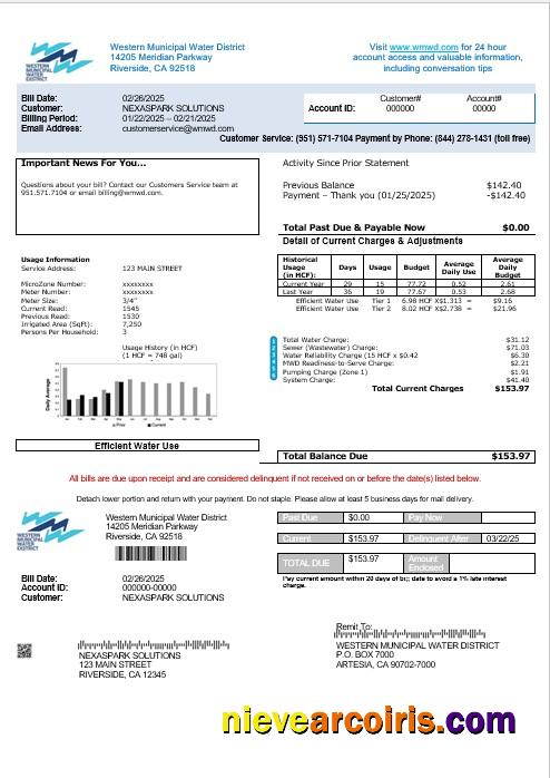 USA Western Municipal Water District business utility bill
